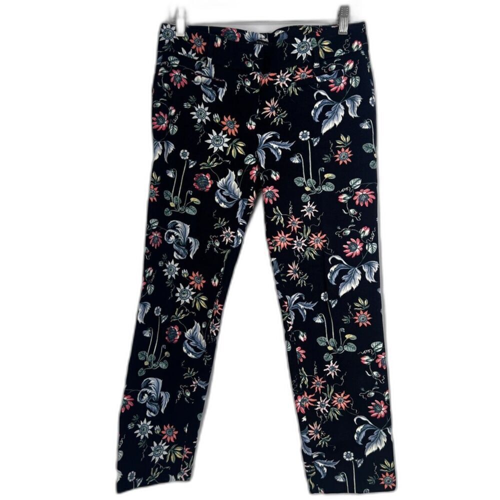 Ann Taylor Navy Floral Print Devin Fit Cotton Ankle‎ Pant Garden Party Size 2/SM